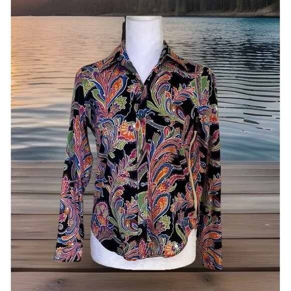 Lauren Ralph Lauren Paisley 100% Cotton Button Up Non Iron Long Sleeve Top PS - Picture 1 of 9